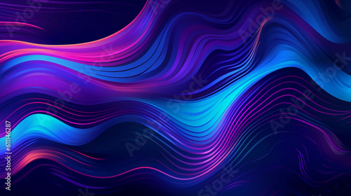 Abstract purple and blue liquid wavy shapes futuristic banner. Glowing retro waves vector background
