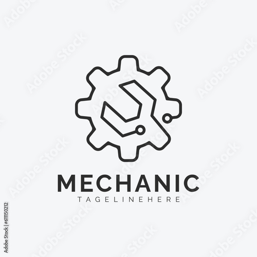 Gear Logo, Mechanical Tools Design Vector, Illustration Automotive Garage