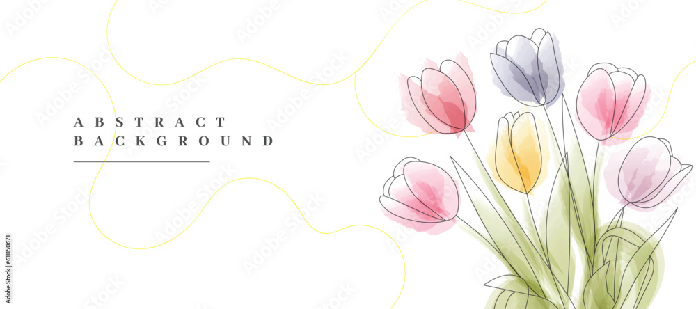 tulips watercolor post and invitation card for event party wedding and social media invite, abstract minimal look bouquet