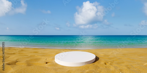 Podium or pedestal on beach background © Frostroomhead