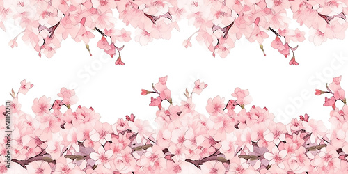 Fototapeta Naklejka Na Ścianę i Meble -  tiled watercolor pink cherry blossom Sakura flower borders with transparent background- repeating edge to edge. generative AI 