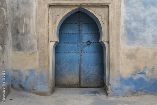 vintage blue door in an old building with peeling paint. Generative AI © Vusal