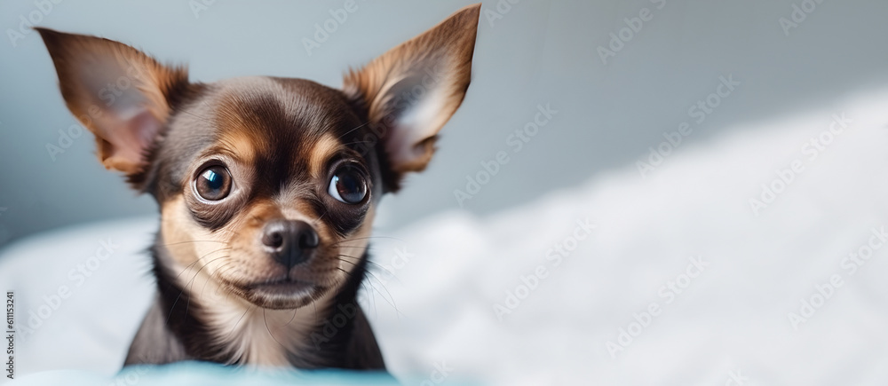 Portrait cute brown chihuahua puppy at home background with copy space. Generative AI