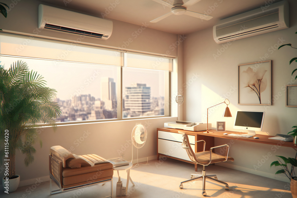 Fototapeta premium Home Comfort with Air Conditioners and Home Appliances: Explore AC Systems, Wash Machines, and More! Find the Perfect Portable Air Conditioner, Air Purifier, and LG Washing Machine. Stay Generative Ai