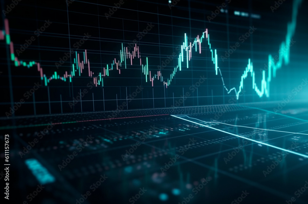 graph design, statistical diagram neon blue lighting with financial indicators of stock market and investment. AI generated graph design, statistical diagram neon blue lighting with financial indicators of stock market and investment. AI generated