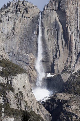 Yosemite Falls with winter s ice and snow