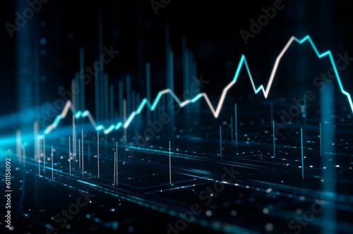 graph design, statistical diagram neon blue lighting with financial indicators of stock market and investment. AI generated