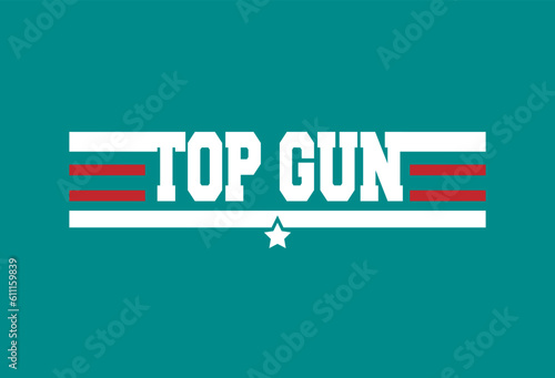 Top Gun typography icon with two colors. Writing on dark background with star