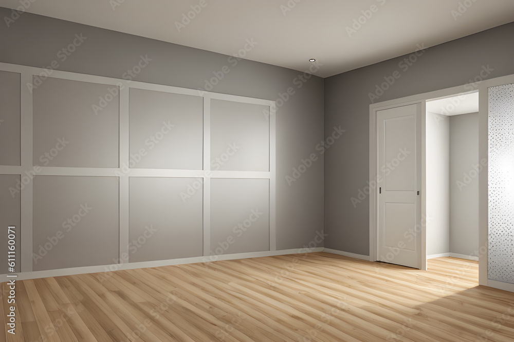 A half-empty room with a beautiful floor and walls, a clean render without inscriptions and unnecessary elements. Generative AI A half-empty room with a beautiful floor and walls, a clean render without inscriptions and unnecessary elements. Generative AI