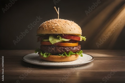 hamburger on black plate