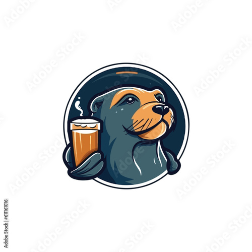 Mascot logo in the form of a sea lion for a marine beverage products company