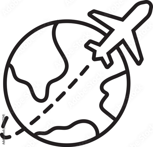 World international travel, traveling on an airplane flat vector icon illustration for apps and websites.
