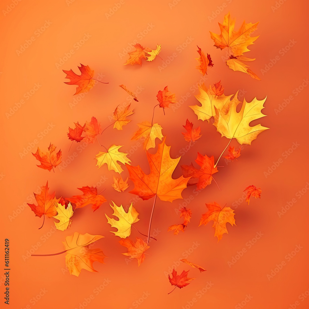 Flying fall maple leaves on autumn background. Falling leaves, seasonal banner with autumn leaf fall