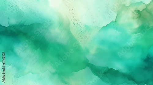 A vibrant watercolor painting in shades of green and blue. Generative ai