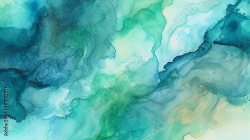 An abstract painting featuring shades of blue and green. Generative ai