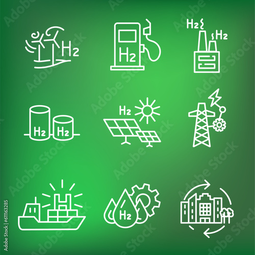 Clean Hydrogen Production as Green Energy Icon Set photo