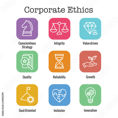 Business and Corporate Ethics Showing Company Values Icon Set