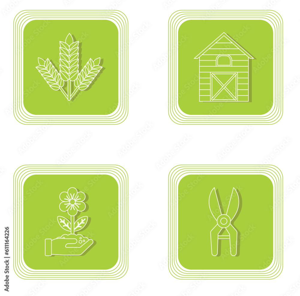 set of agriculture vector icons with green background and white lines set of agriculture vector icons with green background and white lines