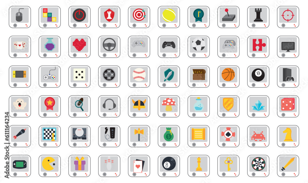 set of vector video game icons with with gray background set of vector video game icons with with gray background