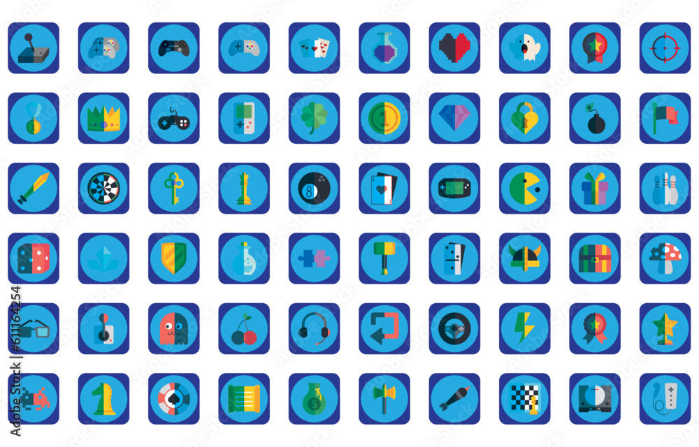 set of vector video game icons with with blue background set of vector video game icons with with blue background