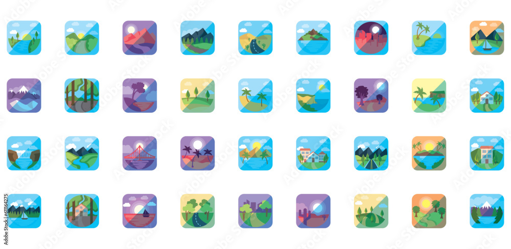 vector icon set of of landscapes on white background vector icon set of of landscapes on white background