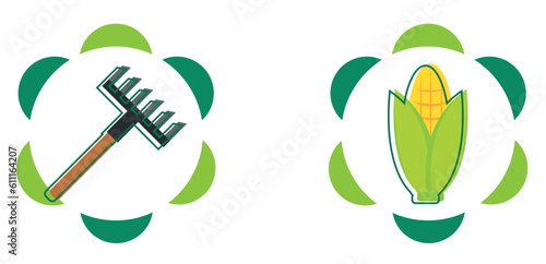 set of agriculture vector icons with green border