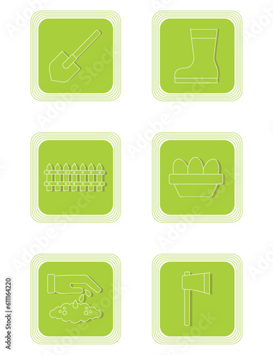 set of agriculture vector icons with green background and white lines