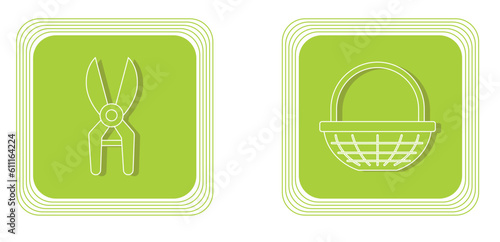 set of agriculture vector icons with green background and white lines