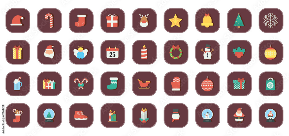 vector icon set of christmas with brown background vector icon set of christmas with brown background