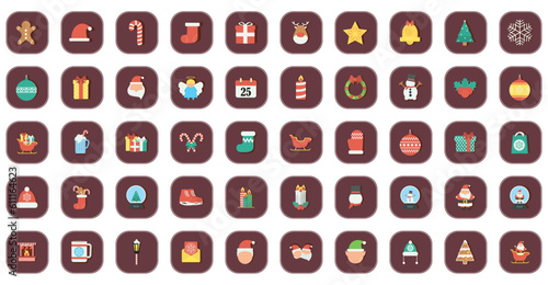 vector icon set of christmas with brown background