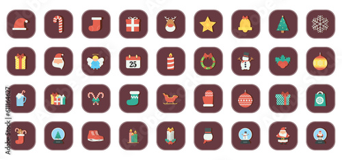 vector icon set of christmas with brown background