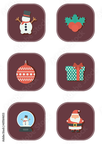 vector icon set of christmas with brown background
