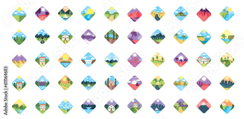 vector icon set of of landscapes on white background