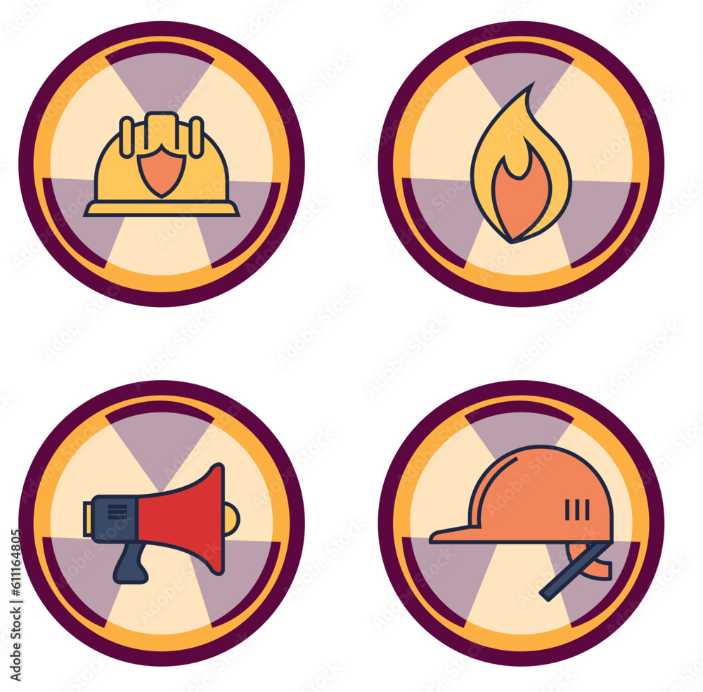 set of safety icons at work with red lines