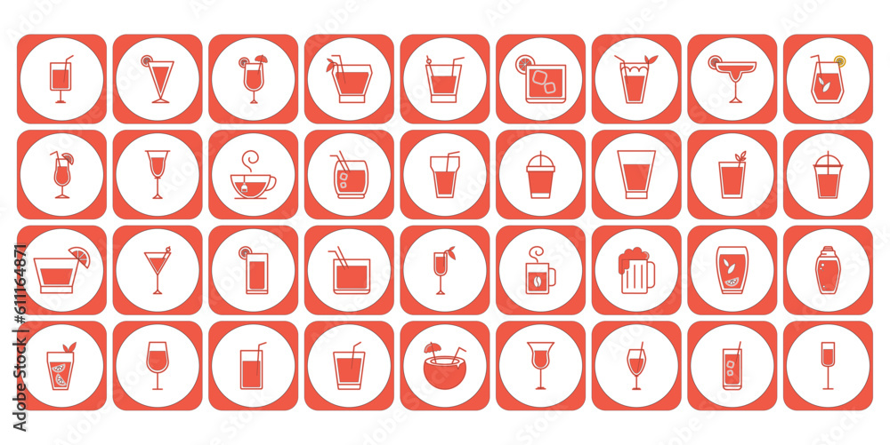 vector icon set of cups and glasses with liquid inside vector icon set of cups and glasses with liquid inside