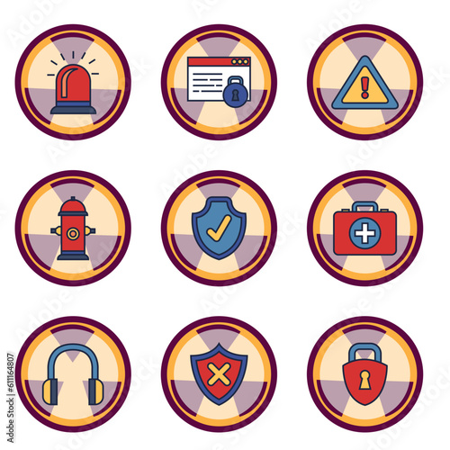 set of safety icons at work with red lines