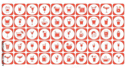 vector icon set of cups and glasses with liquid inside