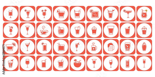 vector icon set of cups and glasses with liquid inside
