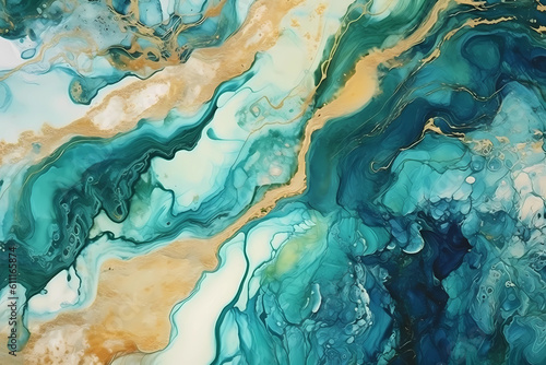 Blue alcohol ink, abstract painting on marble texture background. Generative Ai