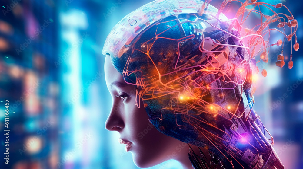 close up of brain combined or merging with technology, artifical intelligence concept. Generative AI close up of brain combined or merging with technology, artifical intelligence concept. Generative AI