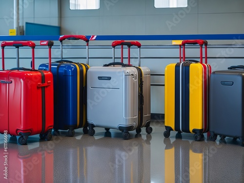 Luggage suitcases at the airport. Generative AI