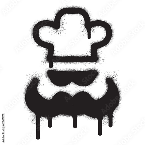 Chef hat mustache sunglasses graffiti with black spray paint