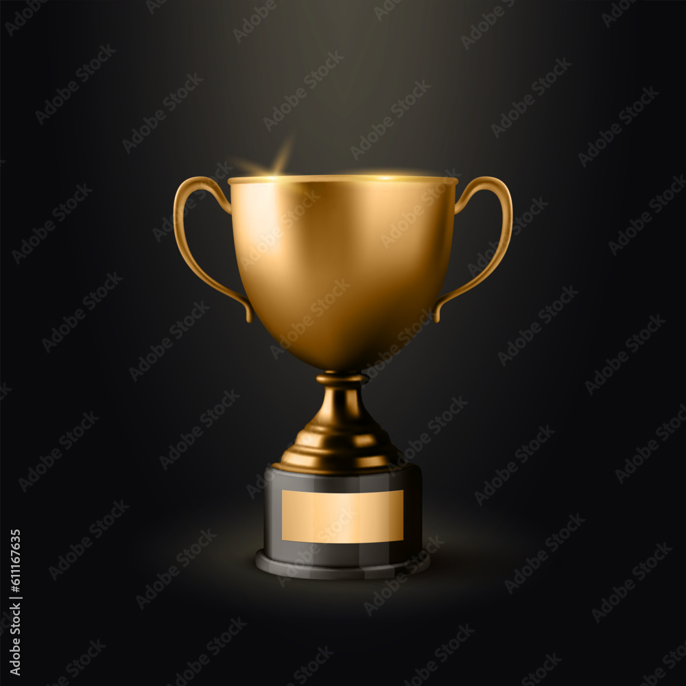 Vector 3d Realistic Blank Golden Champion Cup Icon Closeup on Black Background. Design Template of Championship Trophy. Sport Tournament Award, Gold Winner Cup and Victory Concept Vector 3d Realistic Blank Golden Champion Cup Icon Closeup on Black Background. Design Template of Championship Trophy. Sport Tournament Award, Gold Winner Cup and Victory Concept