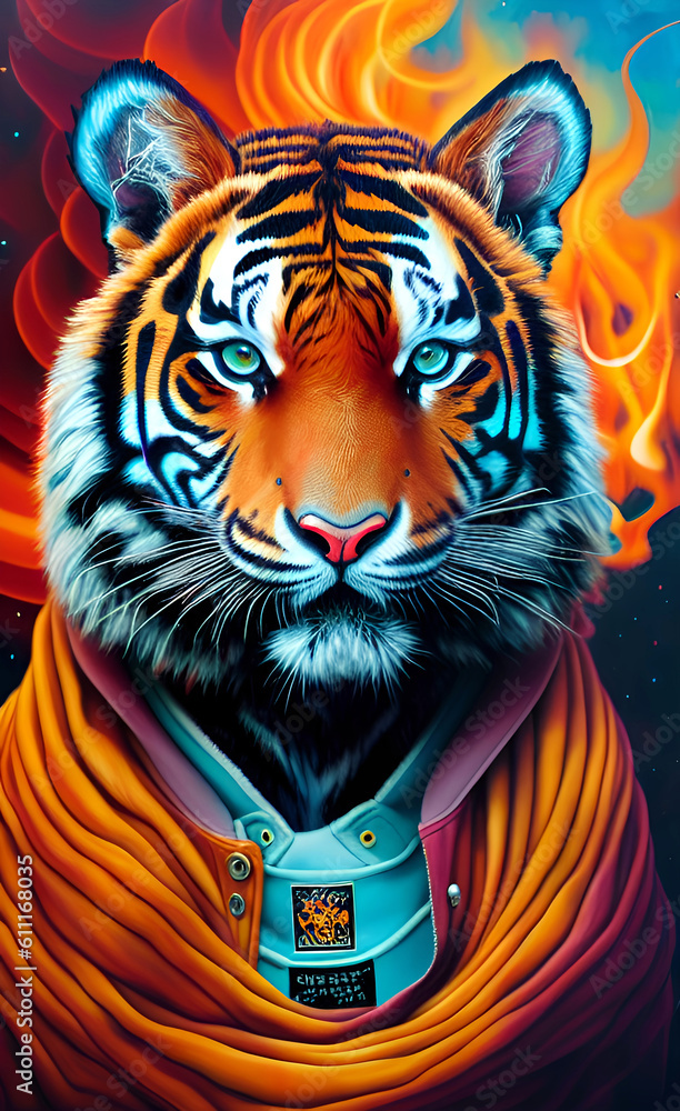 tiger head in flames, generative ai