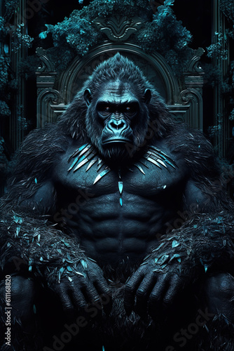 Dark Fantasy Ornate Art of a Gorilla Monarch. Generative AI