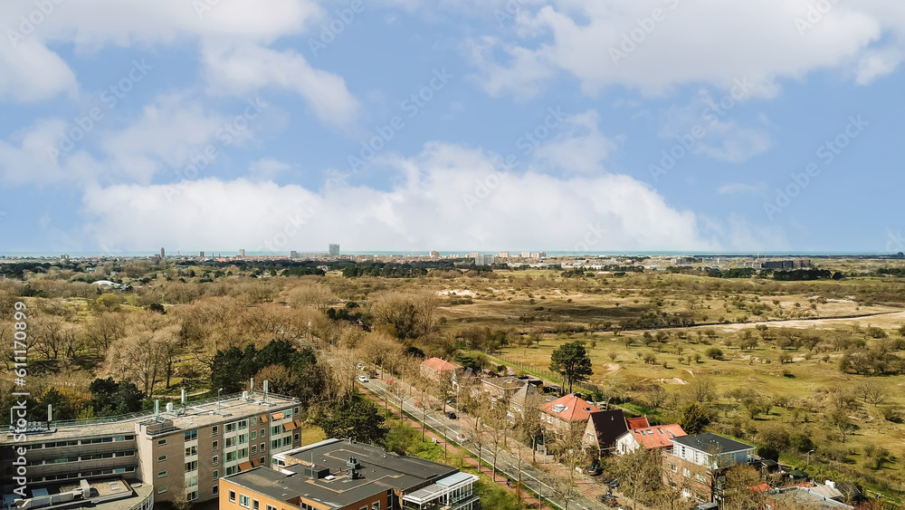 an aerial view from the top of a building in front of a large body of water with buildings on both sides