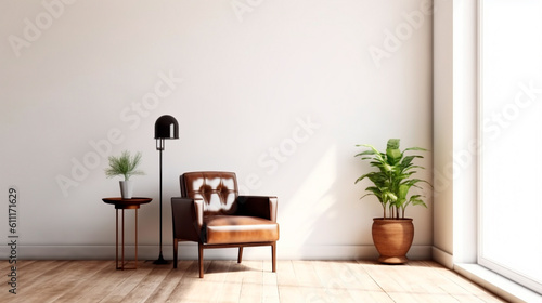 Modern mid century and minimalist interior of living room. Generative AI