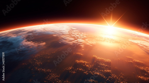 Fototapeta Naklejka Na Ścianę i Meble -  Sunrise over earth, sunrise in space. Generative AI