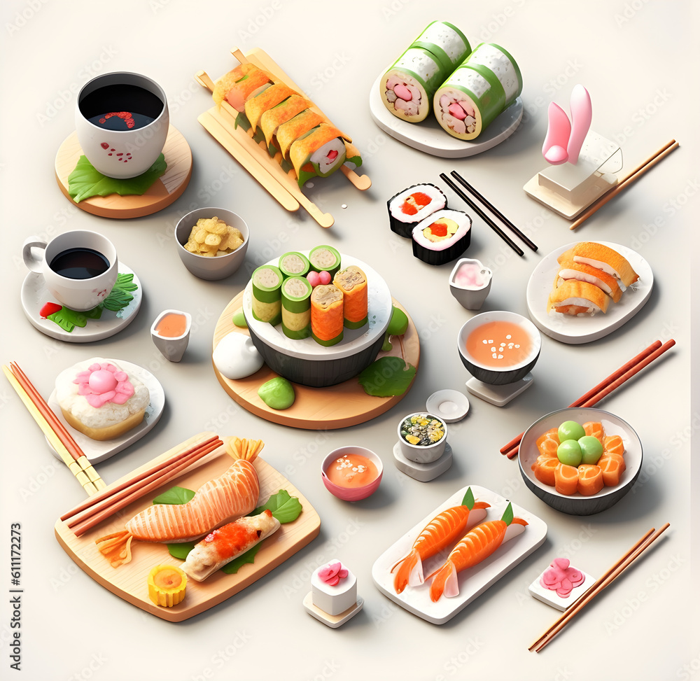 set of sushi on a plate set of sushi on a plate