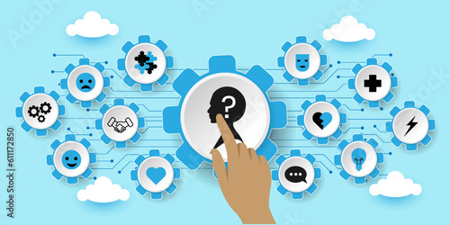 Mind behavior, mental mindset types or models Concept With icons. Cartoon Vector People Illustration